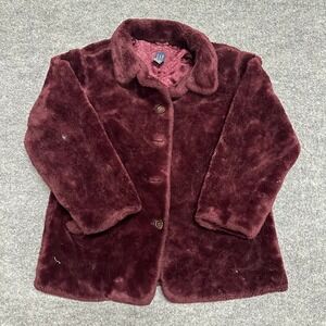 Gap Faux Fur Jacket Womens Size XL Burgundy Maroon Plush Button Up Winter Coat